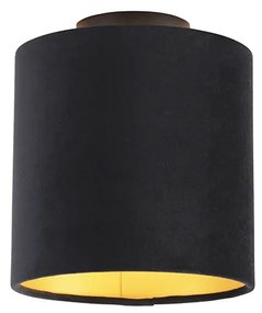 Stropné svietidlo s čiernym a zlatým zamatovým tienidlom 20 cm - Combi Black