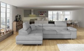 Svetlosivá zamatová rozkladacia/s úložným priestorom rohová pohovka (ľavý roh/do L) Anton – ELTAP