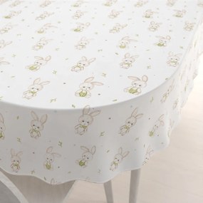 Biante Detský bavlnený oválny obrus Sandra SA-401 Zajačiky na bielom 80x120 cm