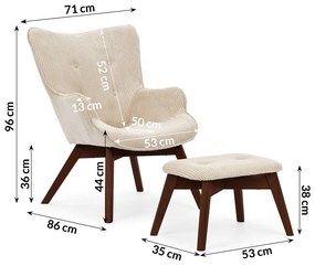Béžové menčestrové kreslo s podnožkou Niko – Ropez