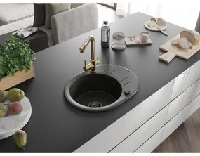 Mexen Kevin, drez granitový 586x458x190 mm, 1-komorový a zlatá Duero batéria, čierna - zlatá metalíza, 6517-75-671600-50-B