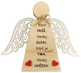 AMADEA Drevený anjel stojaci s krídlami a motivačným textom, masívne drevo, 18 x 15 cm
