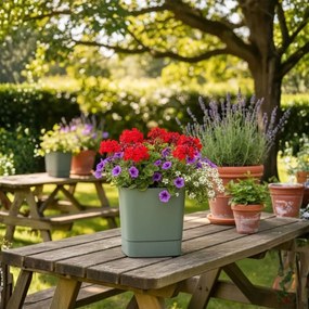 Sada 3 ks květináčů s podmiskou Cubi šedo-zelená