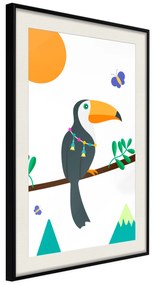 Artgeist Plagát - Toucan And Butterflies [Poster] Veľkosť: 30x45, Verzia: Čierny rám s passe-partout