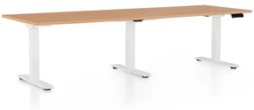 Výškovo nastaviteľný stôl OfficeTech Long, 240 x 80 cm, biela podnož, buk