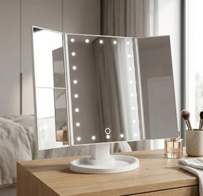 VERK Zrkadlo trojpanelové s LED Dot osvetlením - biele