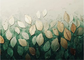 Sklenený obraz - Zlato-zelené listy (70x50 cm)