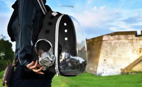 Transportný batoh so sklom pre mačku alebo psa - čierny