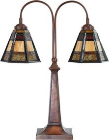 Béžovo-hnedá stolná lampa tiffany Bernadette - 48*19*64 cm E27/ma* 2*60W