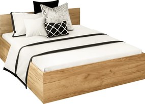 Posteľ s kovovým roštom a úložným priestorom, 160x200, dub craft zlatý, DOLI