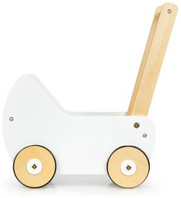 Detský drevený kočík pre bábiky - chodítko | biela (Výstavný kus)