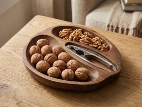 AMADEA Drevená miska v tvare orecha so luskáčikom, masívne drevo americký orech, 23x28x4,5 cm