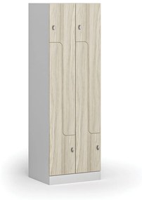 Kovová šatníková skrinka Z, 4 oddiely, 1850 x 600 x 500 mm, otočný zámok, laminované dvere, dub prírodný
