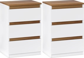 HOMCOM Sada 2 Nočných Stolíkov Úzke Moderný Štýl s 3 Zásuvkami 40x30x59,5 cm Biela | Aosom