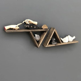 Sada 2 drevených nástenných políc Triangles