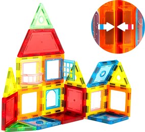 MULTISTORE Magnetická stavebnica 130 dielov – magnetické kocky 2D/3D, kolieska, šablóny, 3+