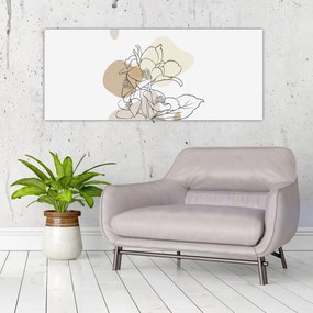 Obraz - Béžové kvety s motýľom N⁰1 (120x50 cm)