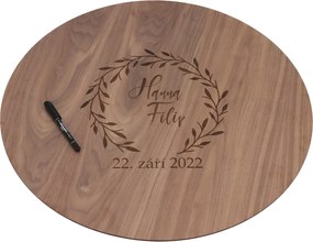 ČistéDrevo Drevená svadobná ceduľa na podpisy orech - veniec