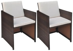 vidaXL Záhradné stoličky 2 ks, podložky a vankúše, polyratan, hnedé