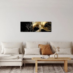 Obraz - Zlatá škraboška (s hodinami) (90x30 cm)