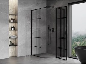 Mexen Mist L, päťuholníkový sprchový kút s krídlovými dverami, 80 x 100 cm, 8mm číre sklo, čierny profil, 8A8L-080-100-70-77-P