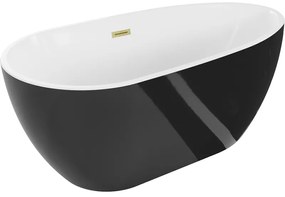 Mexen Eos, voľne stojaca vaňa 150 x 75 cm, biela-čierna, zlatý matný prepad, 52471507575-55