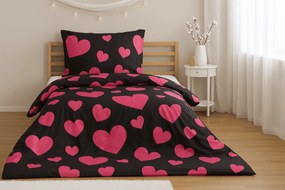 Polyesterovo-bavlnené obliečky HEART PINK, čierne Rozmer obliečky: 2 ks 70 x 90 cm | 200 x 220 cm