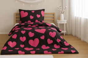 Polyesterovo-bavlnené obliečky HEART PINK, čierne Rozmer obliečky: 2 ks 70 x 90 cm | 200 x 220 cm