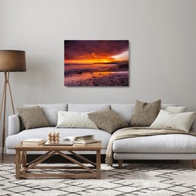 Sklenený obraz západu slnka pri mori (70x50 cm)