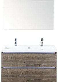 Kúpeľňový nábytkový set Vogue 100 cm s keramickým umývadlom 2 otvormi na kohúty a zrkadlom Tabacco