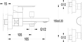 Aqualine - Vaňová batéria DAPHNE lesklý chróm
