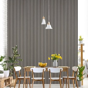 Drevený akustický panel, 2400 x 600 mm, čierny podklad, balenie 5 ks, dub grafitový