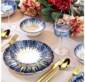 12-dielna jedálenská súprava, biela/modrá, porcelán