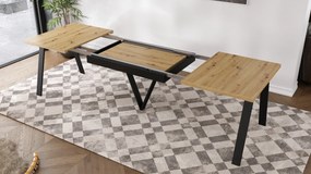 AVERY Dub Artisan / čierna spodná časť - LOFTOVÝ / PRIEMYSELNÝ STÔL DO OBÝVAČKY/ JEDÁLNE ROZKLADACÍ DO 330 cm!