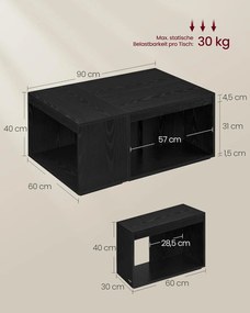 Konferenčné stolíky, príručné stolíky súprava 3 ks, prispôsobiteľné, čierne