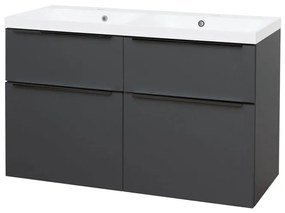 Mereo Mailo, kúpeľňová skrinka s umývadlom z liateho mramoru 121 cm, antracit, čierne madlo, MER-CN533MB