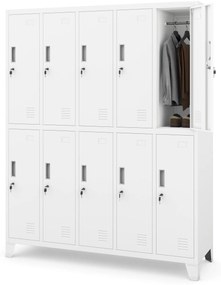 Kovová šatní skriňa BHP s 10 dverami BARTEK 1360 x 1720 x 450 mm, biela