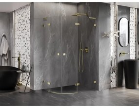 Mexen Lunar, L pravý polkruhový sprchový kút 100 x 90 cm, 8mm číre sklo, zlatý matný profil, 833L-100P-090L-55-00
