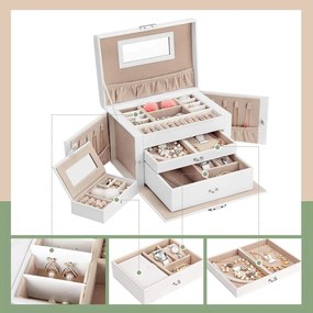 Šperkovnica + mini šperkovnica Esther, 18x26x17 cm + 14x9x3,5 cm, biela