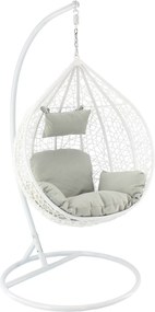 CH BIELA ZÁVESNÁ STOLIČKA, VANKÚŠ – ŠEDÝ, RÁM – BIELY 118X107XD68CM