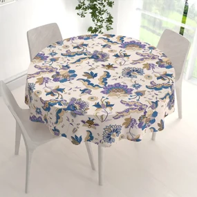 Biante Bavlnený okrúhly obrus Sandra SA-539 Modro-fialové orientálne kvety na svetlo béžovom Ø 90 cm