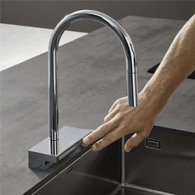 HANSGROHE Aquno Select M81 páková drezová batéria s vyťažiteľnou sprškou s prepínaním a plochým sprchovým prúdom, 3jet, výška výtoku 165 mm, chróm, 73837000