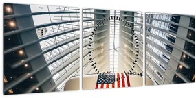 Obraz stavby s vlajkou USA (s hodinami) (90x30 cm)