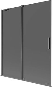 Mexen Velar, 2-krídlová posuvná vaňová zástena 140 x 150 cm, 8mm šedé sklo, brúsený grafit, 896-140-000-41-95