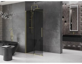Mexen Velar, sprchová zástena s posuvnými dverami Walk-in 70 x 200 cm, 8mm šedé sklo, zlatá matná, 871-070-000-43-55