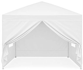 Záhradný pavilónový stan 3x3 m, automaticky rozkladací + 4 bočné steny, biely, MultiGarden
