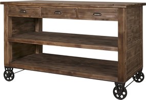 Hnedý antik drevený vozík ostrovček na kolieskach Elloa - 150*70*90 cm