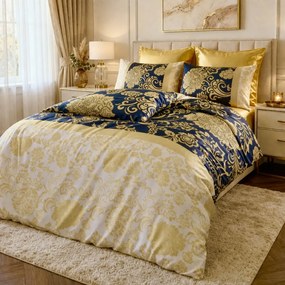 Obliečky bavlnený satén Flavio gold TiaHome - 1x Vankúš 90x70cm, 1x Paplón 140x200cm