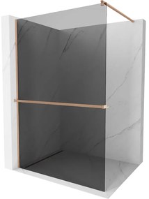 Mexen Kioto+, sprchová zástena Walk-In s poličkou a vešiakom 140 x 200 cm, 8mm šedé sklo, medený matný profil, 800-140-121-65-40
