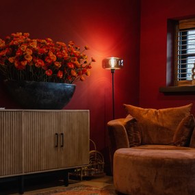 Stojaca lampa v štýle Art Deco čierna s dymovým sklom - Bizle